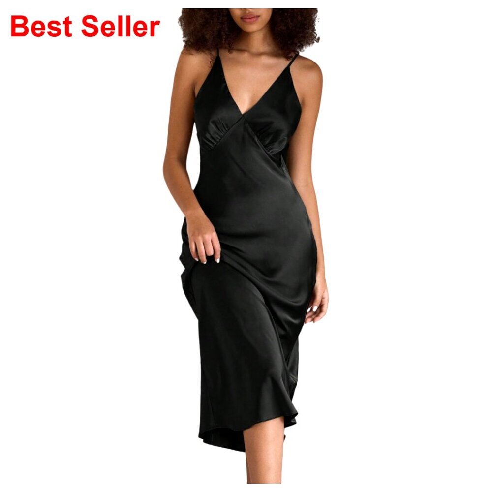 Satin Nightgown Spaghetti Strap Long Sleepwear Loungewear Chemise Women's
